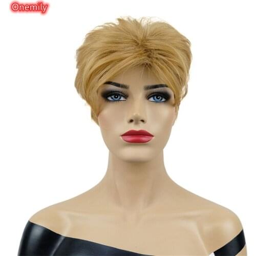 Onemily Light Strawberry Blonde Short Straight Shaggy Wig for Women Synthetic Natural Fluffy Wigs