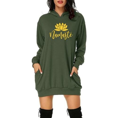 Namaste Flower Letter Print Dress Fashion Girlfriend Vegan Lover Gift Vintage Hoodie Casual Loose Long Sleeve Women Clothing