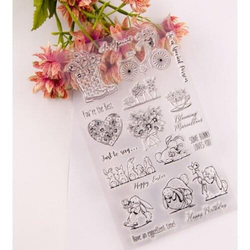 1pc Little Rabbit Vase Transparent Clear Silicone Stamp Seal DIY Scrapbooking Rubber Stamping Coloring Diary Decoration Reusable