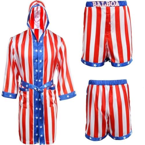 Rocky Balboa Apollo Movie Boxing American Flag Cosplay Robe Shorts Boxing Costume Robe and Shorts Adult And Kids