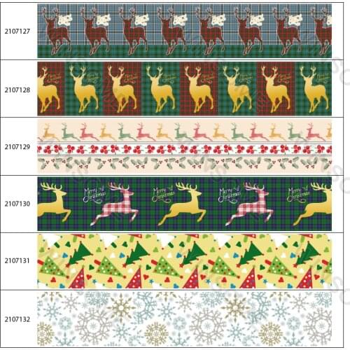 Christmas Series Grosgrain Ribbon Flower and Grass Deer Cartoon Print Suitable for DIY Hair Bow Material 10 Yards