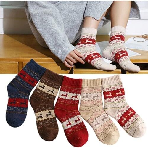 3/5Pairs Christmas socks pure cotton snowflake deer winter warm girl socks Christmas womens home boots socks gift socks