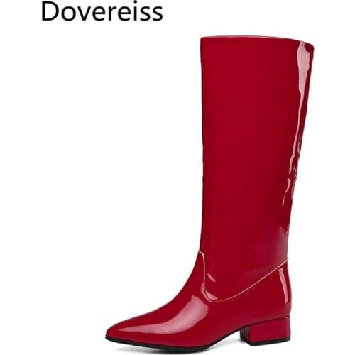 Dovereiss Fashion Womens Shoes Winter new Elegant flats Zipper Pointed toe Knee high boots Concise Mature 34-43