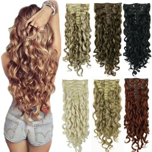 StrongBeauty 20" Wavy Full Head Synthetic Heat Resistance Hair Extensions Clip on in Hairpieces 8pcs 260g