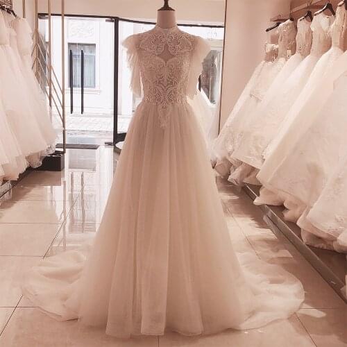 SL-5092 SuLi High Neck Lace Up Wedding Dress 2020 New Court Train Bride Dresses Appliques Pearl Wedding Gowns