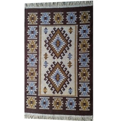 Traditional Rug Carpet Cotton Linen Woven Double Sided Authentic Brown Carpet Living Room Bedside Balcony Hallway Decoration