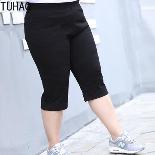 TUHAO PLUS SIZE 7XL 6XL 5XL 4XL Mother Mom black Pants Capris 2020 Summer Casual Cropped Trousers Pants Womens Casual Pant WM41