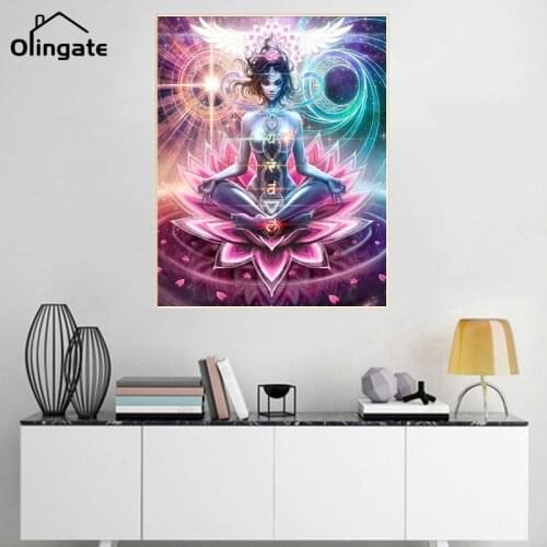 Vintage Female Buddha Canvas Poster Retro Portrait Floral Wall Art Picture One Piece Canvas Poster Home Living Drawing Room Deco