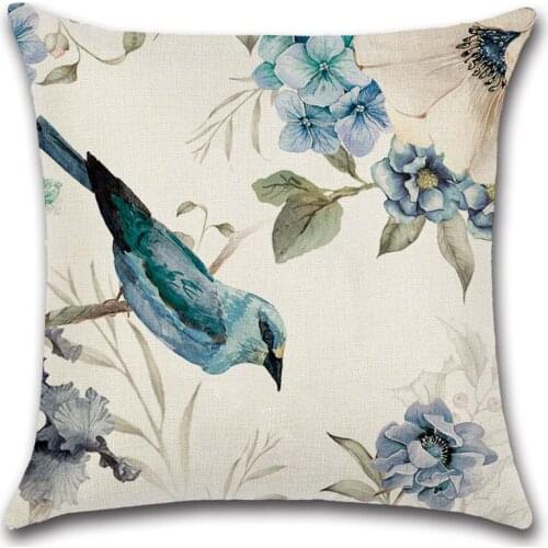 Vintage Style Flower Bird Printed Cushion Covers Korea Floral Pillowcase For Home Decor Sofa Bed Decorative Pillow Case 45x45cm