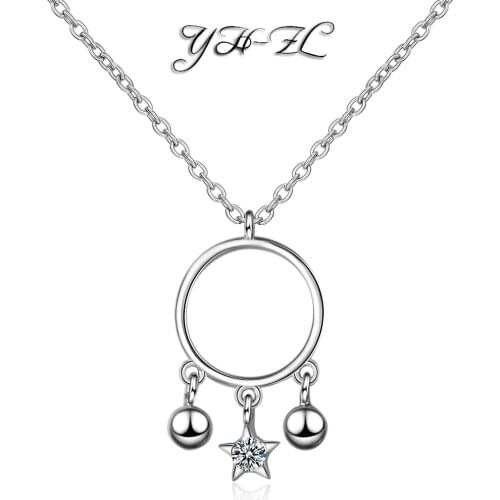 YH-ZL Summer Jewelry 925 Sterling Silver Necklace For Women Girl Crystal Star Circle Beads Necklace Chain Best Friend Gift