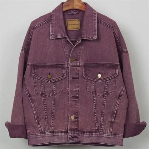 Harajuku Denim Jacket Women Loose Vintage Wash Long sleeve Purple Jeans Jackets Female Outerwear Basics Coat Female Streetwear
