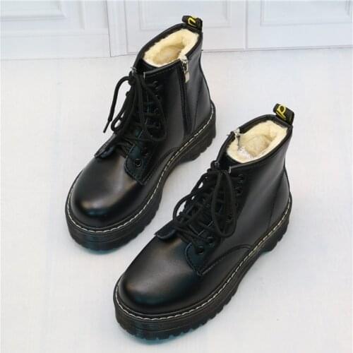 Women Flat Platform Ankle Boots Spring Boot Black Lace Up Black Medium Creepers Shoes Fashion Party Footwear zapatos para mujer