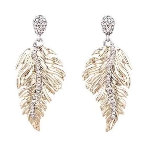 2019 Luxury Fashion Cubic Zirconium Stone Gold leaves Shape Womens Drop Earring Jewelry For Party