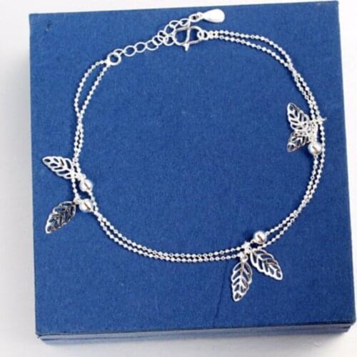 1Pc Hot Fashion Silver color Women Sexy Barefoot Beach Foot for Lady Girl Perfect Gift Elegant Double Chain Leaf Anklet Bracelet