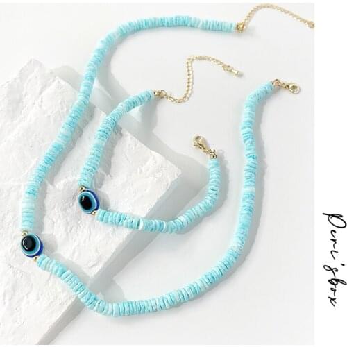 PerisBox White Freshwater Pearl Necklace For Women Colored Glaze Evil Eyes Bead Pearl Necklace Personality Summer Party Jewelry