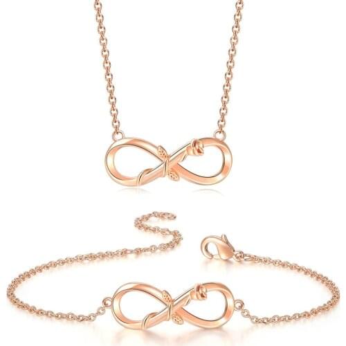 ZHOUYANG Necklace Bracelet Jewelry Set For Women Infinite Rose Flower Charm Double Color Munber 8 Christmas Gift Wholesale S539