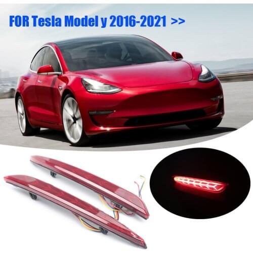 1 Pair Car Rear Bumper Reflector For Tesla Model Y 2016-2021 3 LED Turn Signal Lights Rear Fog Lamps Car Accessories