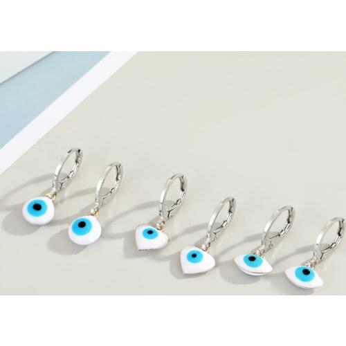 1 Pair Resin Heart Evil Eye Hoop Earrings For Women Fashion Simple Unique Turkish Lucky Eye Geometric Small Circle Earrings