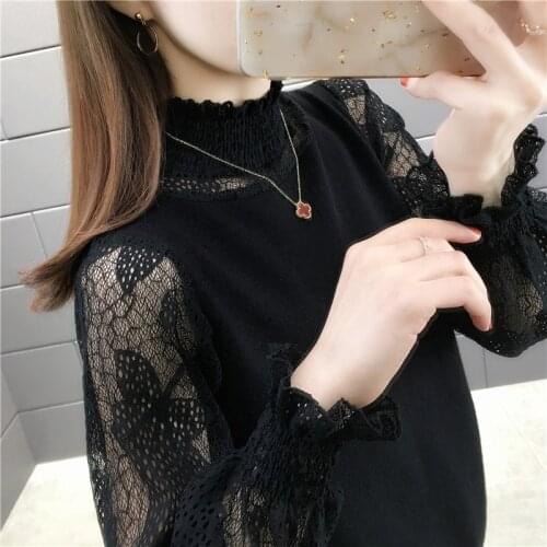 15481 New Style Lace splicing sleeve solid color Pullover 49