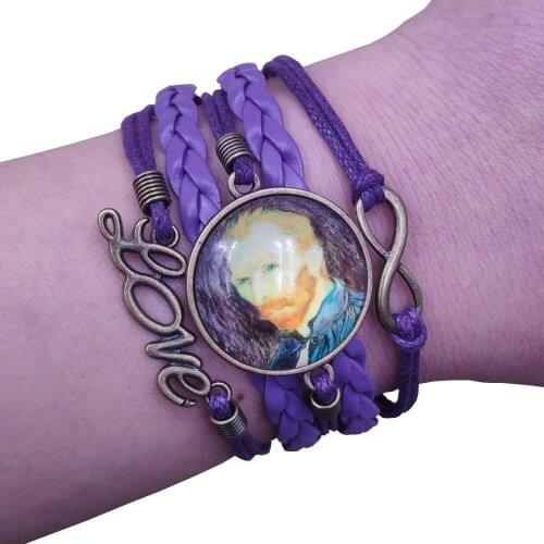 8 Styles Retro Van Gogh Sunflower Starry Sky Famous Paintings Multilayer Ancient Leather Bracelet Punk Time Gem Women AT217-224