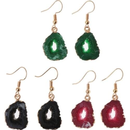 ANGELADY 1 Pair Druzy Stone Drop Earrings Women Irregular Quartz Geode Crystal Jewelry Dangle Earrings