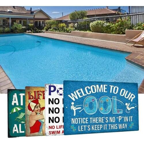Pool Warning Sign Noticeable Rules Easy Mounting Wall Plaque Metal Eye-catching Signpost Wall-mounted for Outdoor