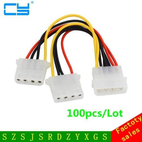 100pcs/Lot Computer Power Supply IDE 4-pin Molex LP4 Male to 2 x Female Splitter Power Cable Cord,Hard Drive Disk HDD DVD CD