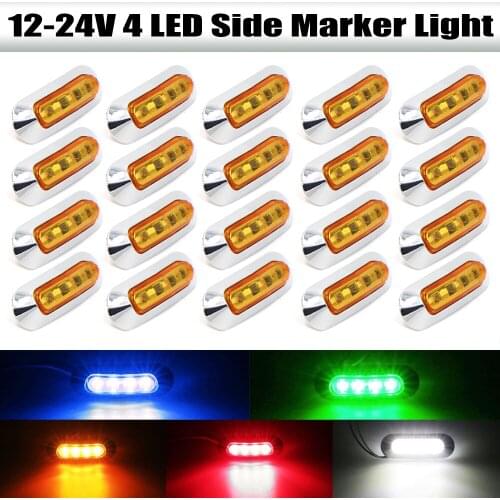 12V-24V 4 LED Car Side Marker Indicator Lights Chrome Bezel Clearance Lamp for Auto Bus Truck Lorry Boat Amber Red 20/10/4PCS