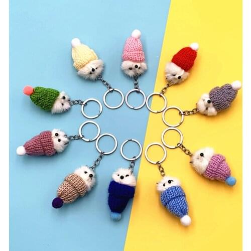 3pcs Small hat key ring cute mink fur fox student bag pendant key chain plush auto parts ladies wallet accessories
