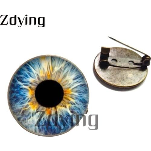 Zdying New Animal Dragon Eyes Badge Brooches 20mm Round Glass Photo Cabochon Brooch Pins For Bag Clothes Accessories U063