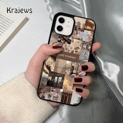 Krajews beige collage coque Phone Case for iPhone 12 mini 5 6S 7 8 PLUS X XS XR 11 PRO MAX SE 2020 Back Cover Funda Shell