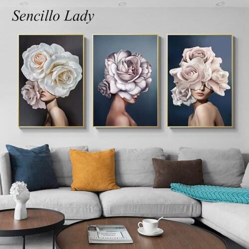 Floral Woman Luxury Fashion Poster Flower Lady Canvas Print Abstract Wall Art Painting Modern Picture Living Room Decoration