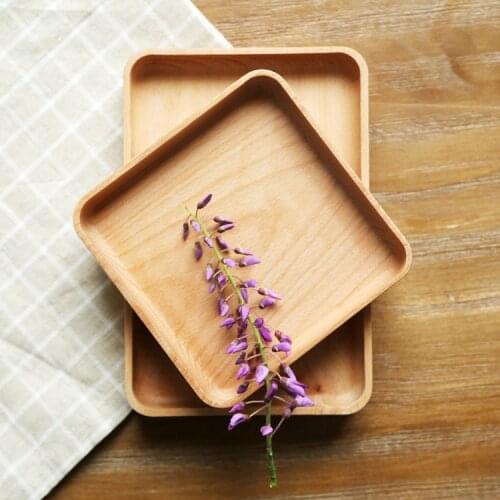 Japan Zakka Style Square Dishes Rectangular No Paint Eco-Friendly 2 Pieces Tableware Wooden Tray Food Dried Fruit Cutlery Trays