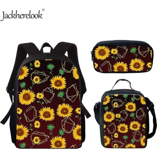 Jackherelook Gradient Sunflower Print Casual 3Set School Backpack for Teenager Girls Rucksack Women Mochilas Feminina Escolar