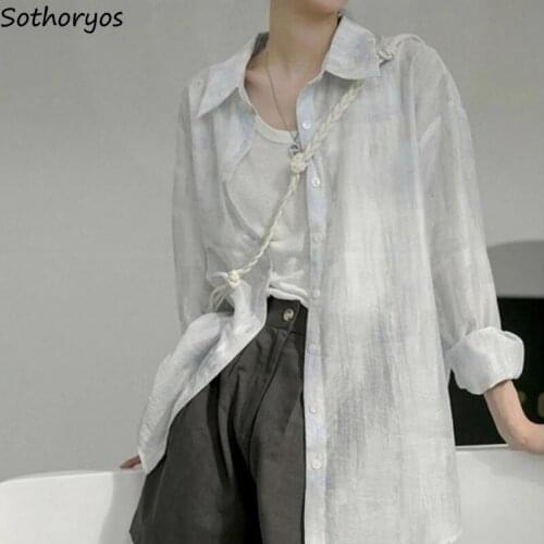 Summer Shirts Women Long Sleeve Printed Breathable Female Blouses All-match Plus Size S-3XL Loose Temperament Retro Korean Style