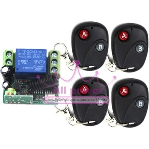 Hot selling DC12V1CH 10A Fixed Code Wireless Remote Control Switch System 1 Receiver and 4 Transmitter(with 2 buttons)