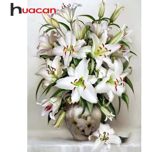 Huacan 5d DIY Full Square Diamond Art Painting Kit Lily Set For Embroidery Cross Mosaic Flower Vase Rhinestone Pictures