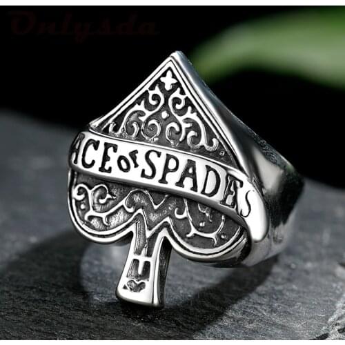 Onlysda Stainless Steel Spade A Magician Playing Card Rings Women Men Accessories Vintage Rings Tibetan Jewelry Hip Hop Anel