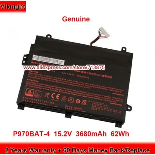 Genuine P970BAT-4 Battery for Clevo P960EN-K P970ex 4ICP2/62/80 4IPC6/62/80 Laptop 15.2V 3680mAh 62Wh
