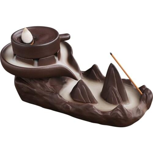 Newest Free Cone Incense Holder Waterfall Smoke Fountain Zen Incense Burner Stand Living Room Purple Clay Home Decoration Gift