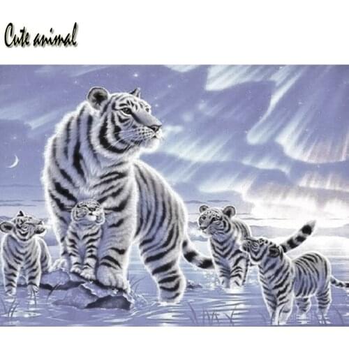 Full square round diamond painting White tiger family animal diamond embroidery sale 5d diy diamond mosaic home handicrafts art