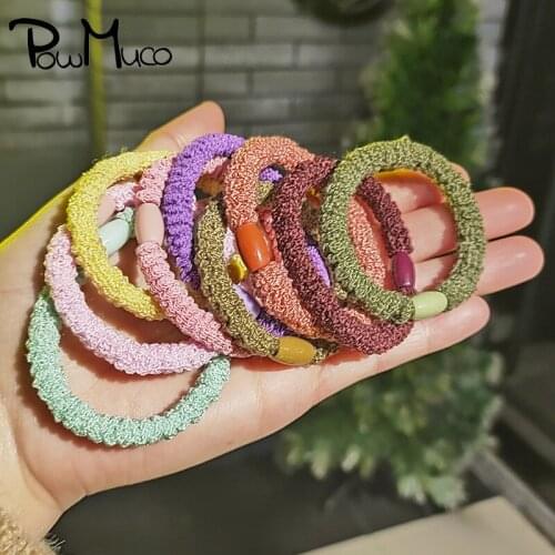 Powmuco Womens Simple Fashion Knit Knotted Elastic Hairband Girls Ponytail Hair Rope DIY Handmade Headwear Clothing Decoration