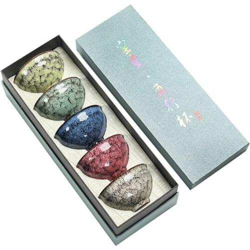 Five Elements Tea Cup Tianmu Jianzhan Personal Master Cup New Chinese Kiln Baked Teacup Kung Fu Teacup Gift TeaCup Tea Bowl 5pcs