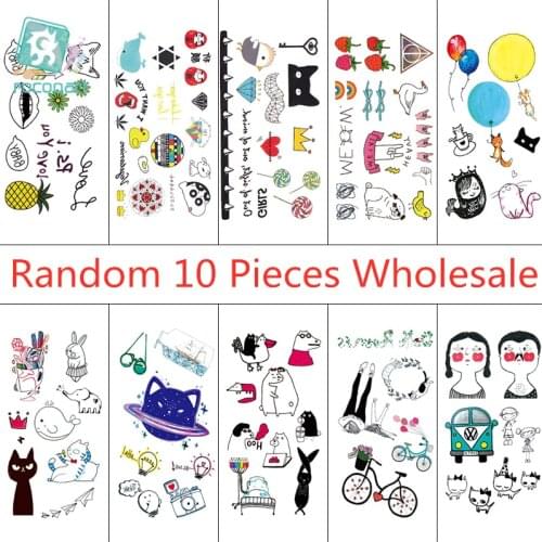 Rocooart 10 Pieces Wholesale Cute Tattoo Sticker with Cat Balloon Fish Small Size on Girls Hand Body Temporary Tattoo Sticker