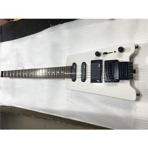 High quality white headless electric guitar with enclosed pick-up dual shake vibrato free shipping
