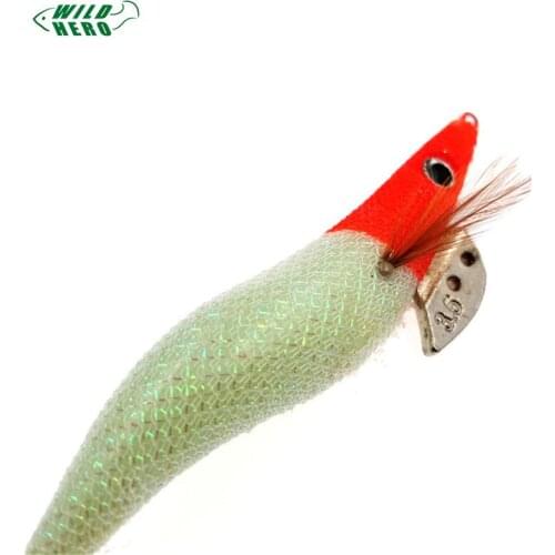 Wildhero 1pc black white Wood Shrimp Lure Squid Jig Lure Fishing tackle Cuttlefish Artificial Luminous Octopus Bait With Squid