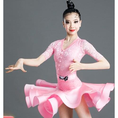ChildrenS Latin Dance Costumes New Latin Dance Skirts Girls' Lace Professional Competition Dresses Performance Clothes SL2838