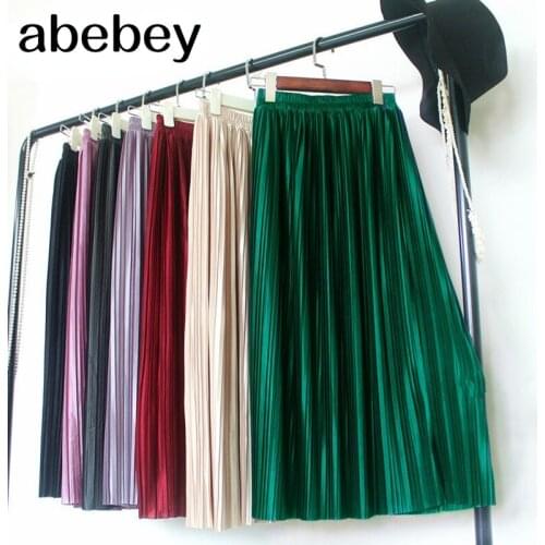 Elegant Solid Pleated Women Mi-Long Skirts 2021 New Spring Summer Street High Waist Harajuku Umbrella Maxi Skirts Womens