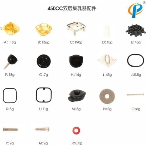 450CC Double Wall Cow Milking Claw Machine Spare Parts with Rubber Valve Gasket Stainless Steel Base