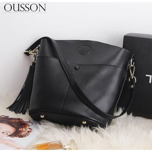 OUSSON 2021 Women Fashion Travel Work Large Capacity One-Shoulder Bag Ladies Soft Leather Bucket Bag